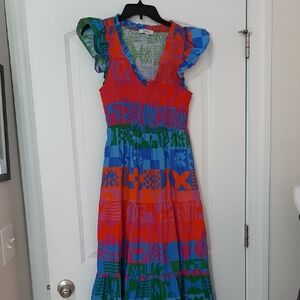 Avara Exclusive Vibrant Blue and Red Maxi Dress XS